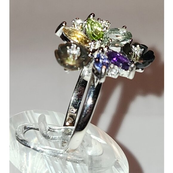 .925 Sterling Silver Amethyst/Peridot/Citrine/Tanzanite CZ Ring Sz 8 Value $590 - Picture 2 of 7